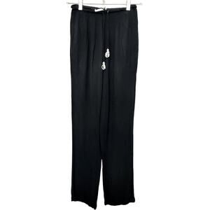 Vintage 80's Key Lime Pie Black Stretchy Straight Leg Crinkle Beaded Rayon Pants